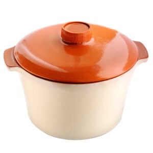 Retro ceramic casserole dish cream with orange lid