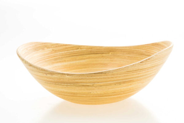 Scooped light wood serving bowl